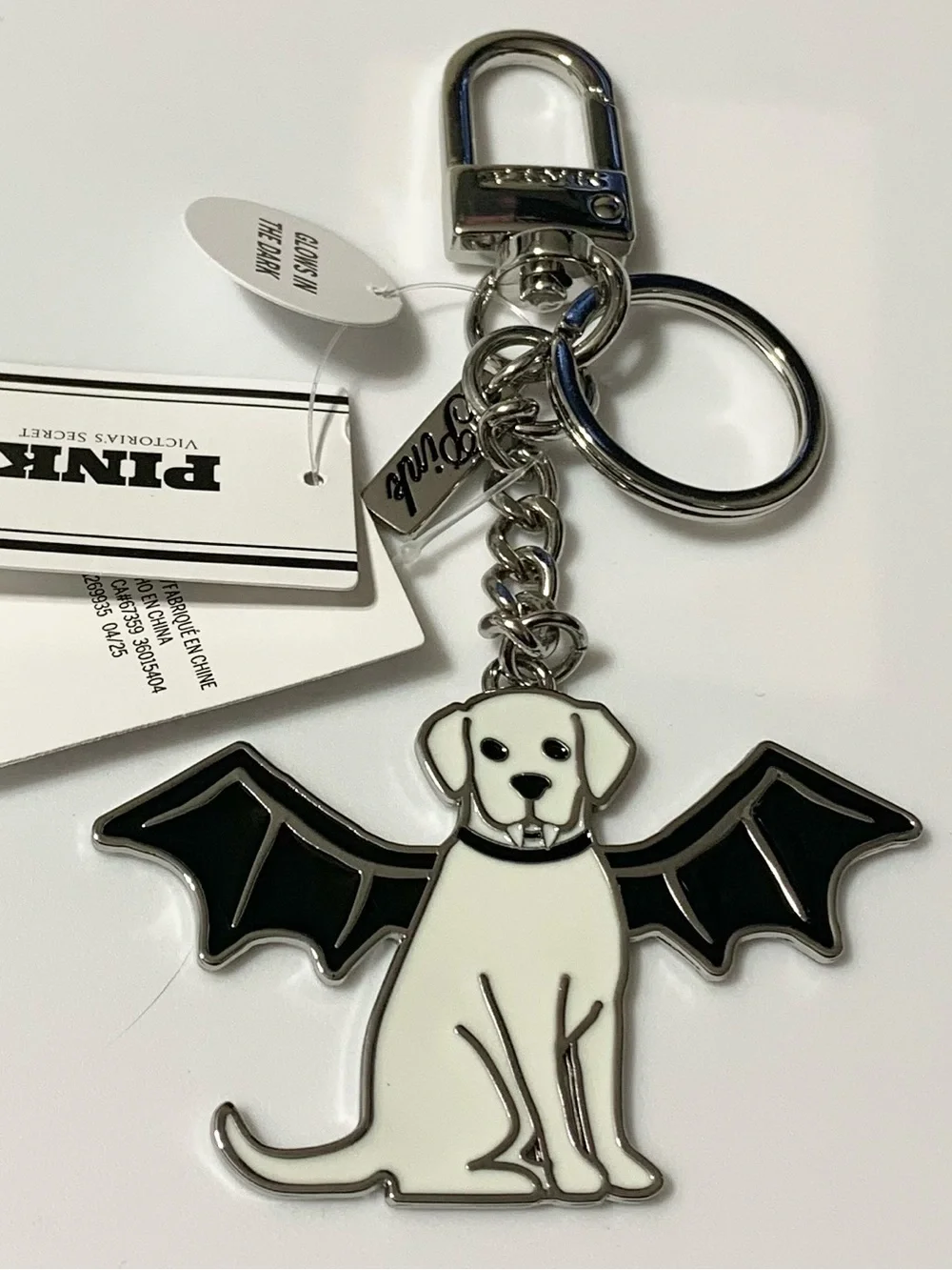 Victorias Secret PINK Vampire Bat Puppy Dog Glow-in-the-Dark Keychain Charm NWT